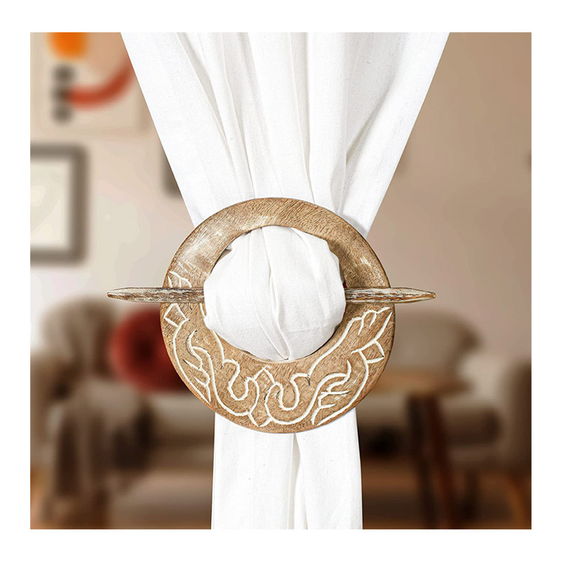 Handmade Wooden Curtain Tiebacks Window Treatment Home Decor - 6.75 Inch Round - Set of 2