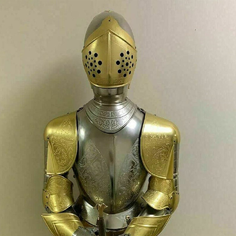 Medieval Spanish Suit of Armor Greek LARP SCA Gold Plated Fully Engraved Christmas Costume