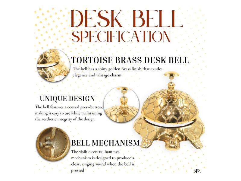 Vintage Solid Brass Service Bell – Ornate Victorian Counter Call Bell for Hotel, Office, Reception & Kitchen – Polished Brass Desk Bell, Loud Durable Ring for Restaurant or Home Décor
