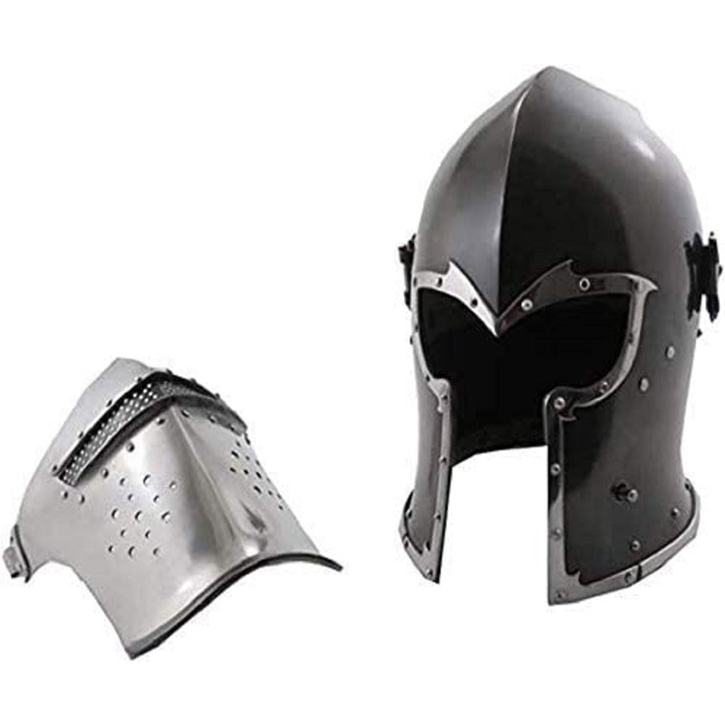 Medieval Barbuta Viking Knight Helmet | Black Medieval Visored Barbate Helm Armor SCA LARP Replica