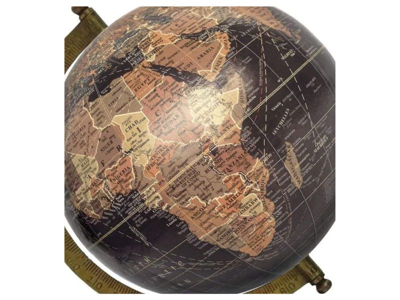 Vintage Decorative World Globe with Wooden Base & Brass Arc Stand – 8 Inch Rotating Antique-Style Desk Globe for Home, Office & Study Decor