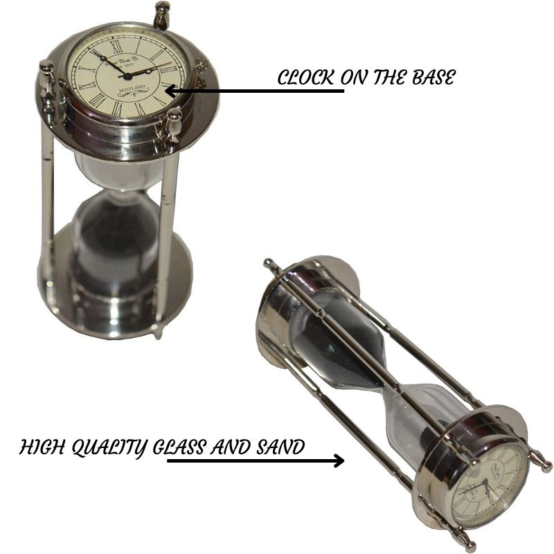 Decorative Brass Antique Style 6&amp;quot; Sand Timer one Side Compass and one Side Watch Good Collectible Hourglass