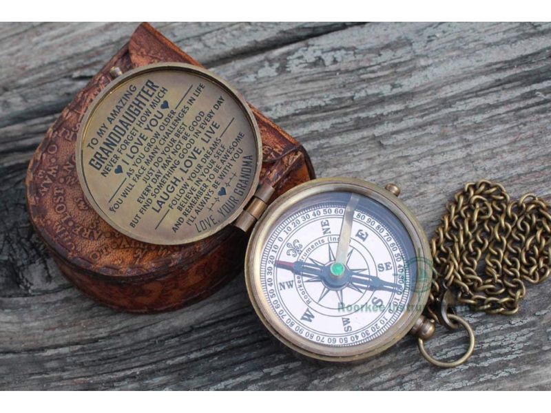 Engraved Compass Gift for Grandson from Grandma – “To My Amazing Grandson” Quote, Antique Brass Pocket Compass, Graduation, Birthday, Christmas Gift