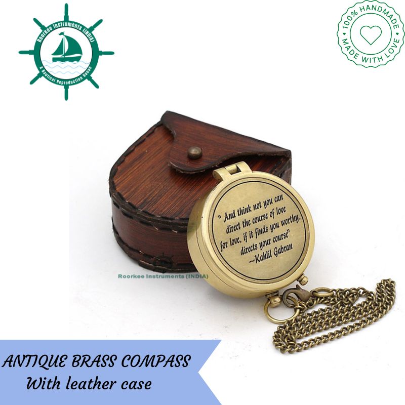 Nautical Quote Engraved And think not you Brass Compass With Leather Case for Camping Trekking Hiking