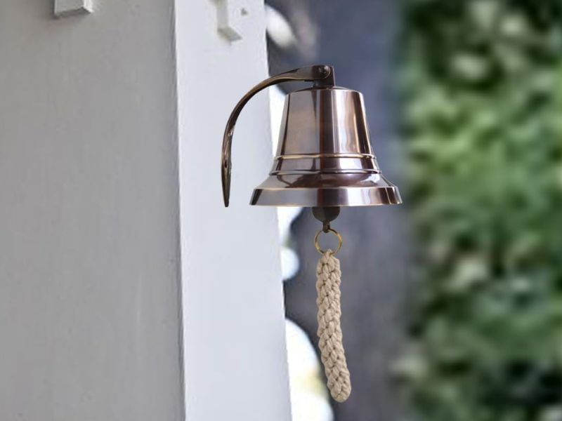 Solid Brass Wall Mounted Ship Bell, Bronze Finish Marine Hanging Bell for Dinner, Indoor &amp;amp; Outdoor Use, School, Bar, Reception, Restaurant, Nautical Decor by Roorkee Instruments India
