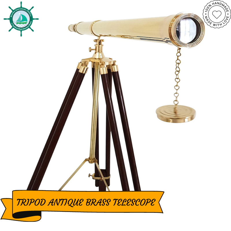 Vintage Solid Brass Nautical Port Marine Navy Telescope Single Barrel Brass Finish &amp;amp; Brown (Single Barrel Telescope (Height: 65 Inches)