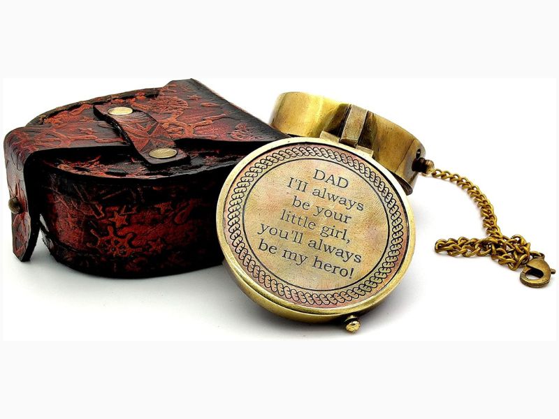 Dad I'll Always Be Your Little Girl Compass, Premium Handcrafted Brass Engraved Compass with Leather Case, Sentimental Gift for Father Dad from Daughter, Hero Quote Keepsake, Vintage Compass Gift