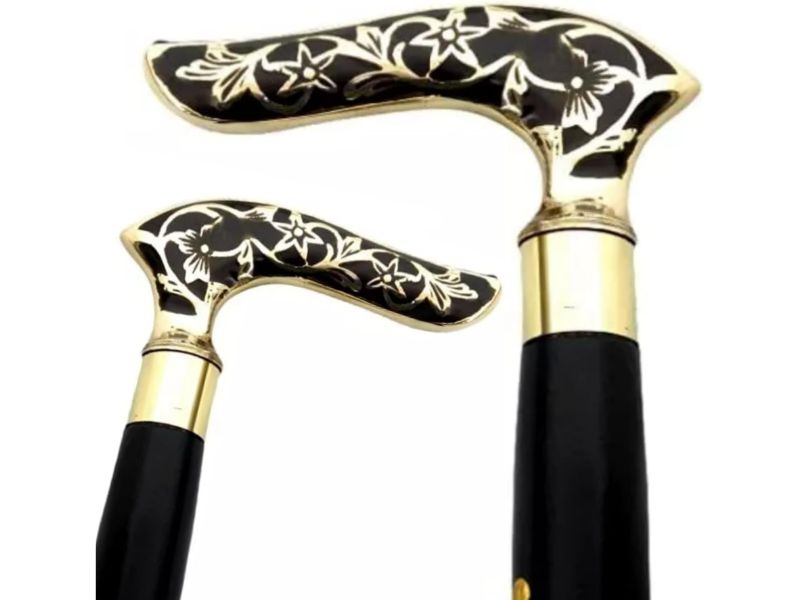 Brass Walking Solid Vintage Designer Victorian Simple Wooden Cane Antique Style Folding Walking Stick 36" Inches with Brass Handle for Men and Women