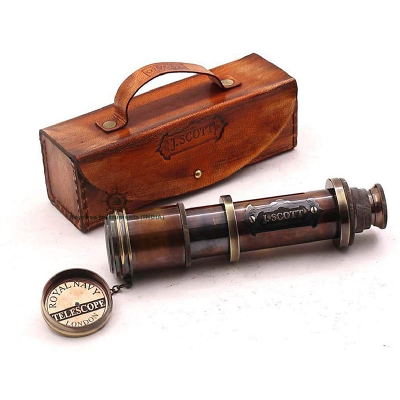 Solid Brass  Real Leather-Steampunk Telescope-Royal Telescope-Pirate Gift