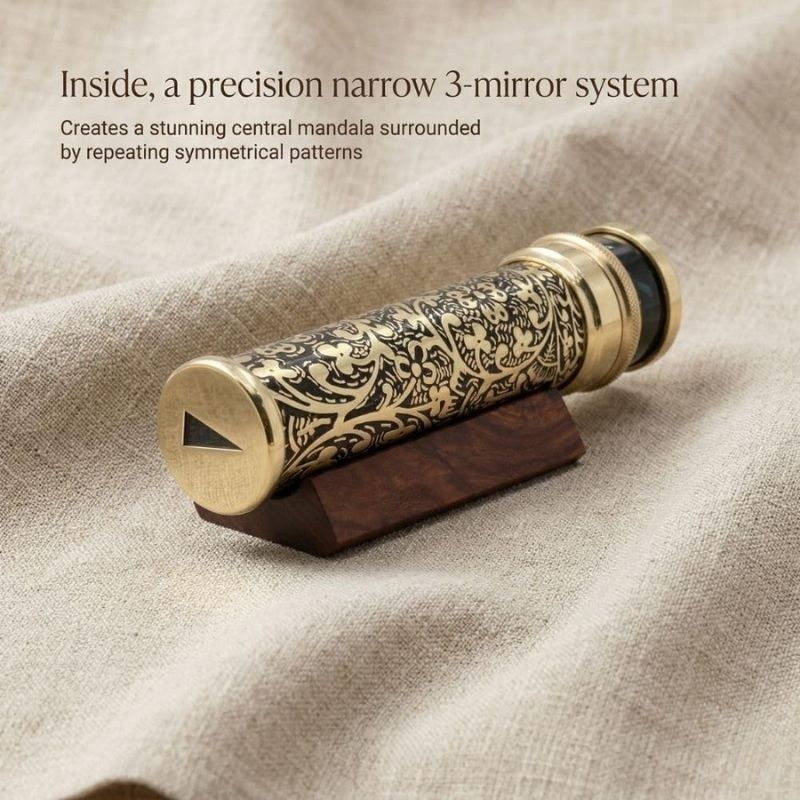 Handcrafted Etched Lacquered Brass Kaleidoscope with Oil Object Chamber – Classic Optical Collectible &amp; Unique Gift for Someone Special