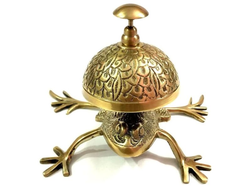 Antique Brass Frog Style Desk Bell | Vintage Hotel Counter Call Bell | Nautical Reception Service Bell | Loud Ringing Bell for Home, Office, Hospital, Restaurant & Hotel Decor