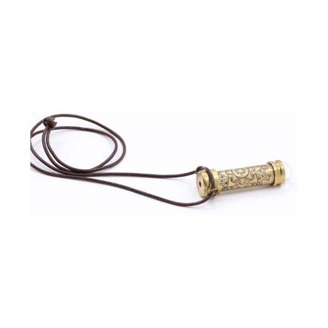Handmade Brass Teleidoscope/Kaleidoscope Pendant Necklace with Etched Mandala Pattern, Pocket Scope Locket with Leather Cord