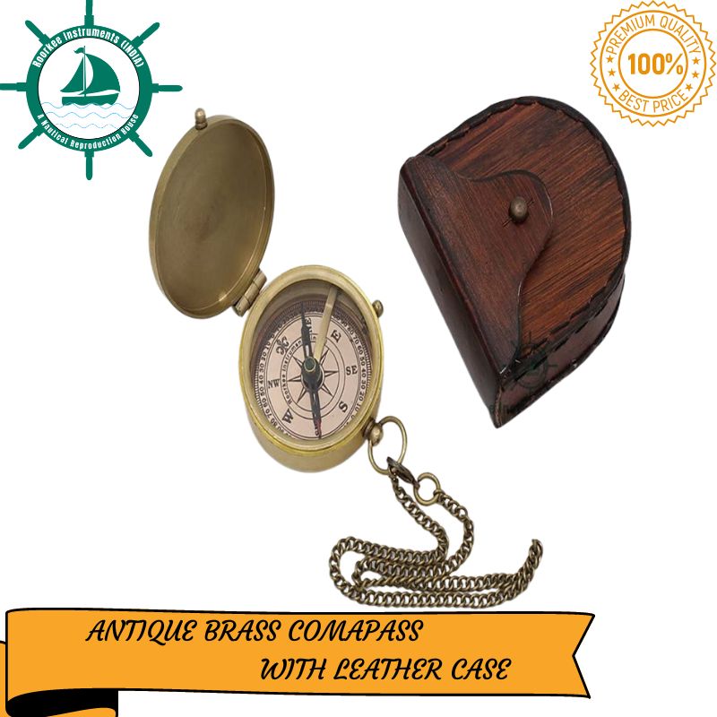 Antique Nautical Vintage Directional Magnetic Compass with Famous Scripture Quote Engraved Baptism Gifts with Leather Case or Wooden Case for Loved Ones, Son, Father, Love, Partner, Spouse, Fiancé.