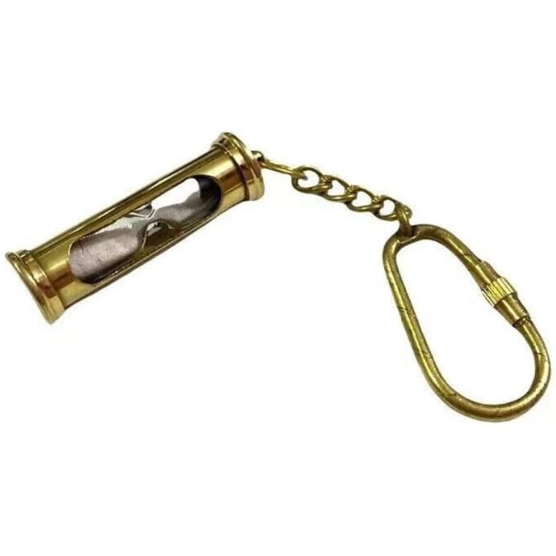 Brass Hourglass Keychain, Antique Finish, Sand Timer, Nautical Style, Carabiner Key Ring