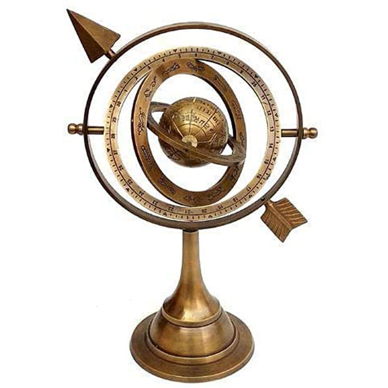 Vintage Star Antique Brass Armillary Sphere with Sundial Arrow Nautical Maritime Astrolabe Engraved Globe