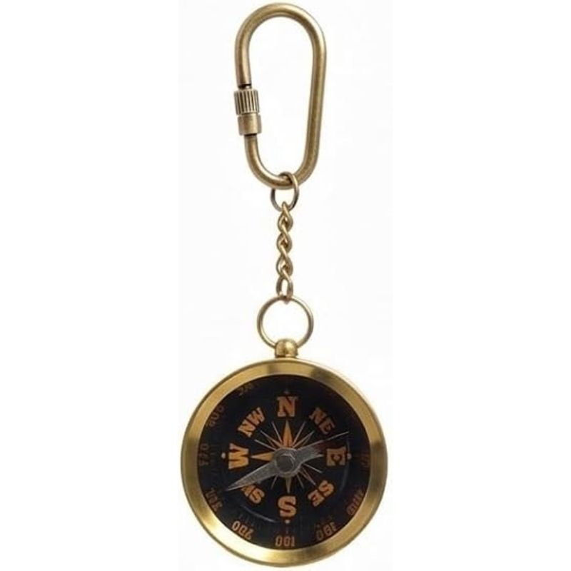 Brass Compass Keychain, Vintage-Style Nautical Pocket Compass Key Ring with Metal Chain and Clip, Mini Navigation Keychain for Sailors, Travelers & Collectors