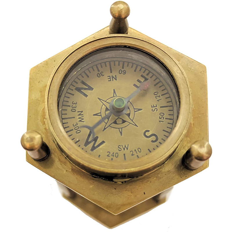 Brass Sand Timer with Dual Side Direction Compass 3-4 Minute Sand Clock, with Leather Box, Old time Sand Clock for Office/Home/Kitchen Decorative Item Gift for Everyone