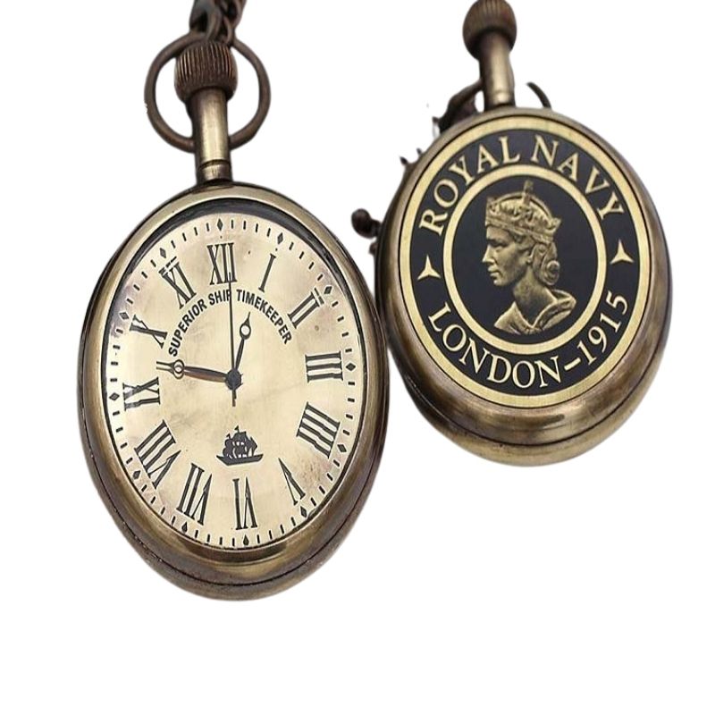 Personalized Solid Brass Pocket watch with Table Top Presentation Wooden Box, Quartz Pocket Watch Vintage look