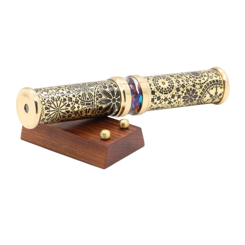 Handmade Solid Wood Display Stand for Dual Side Brass Wedding Kaleidoscope Liquid Object Chamber Unique Optical Collectible