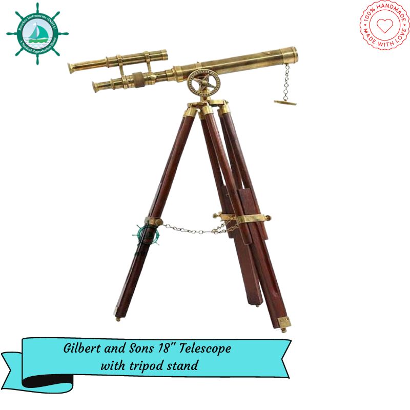 Gilbert and Sons 18x Functional Telescope, Antique Pirate Spyglass with a Tripod Stand, Gifting Zoomable Spyglass for Kids, Travelers, Adventure Enthusiasts, Vintage Desk Top Collectible Décor