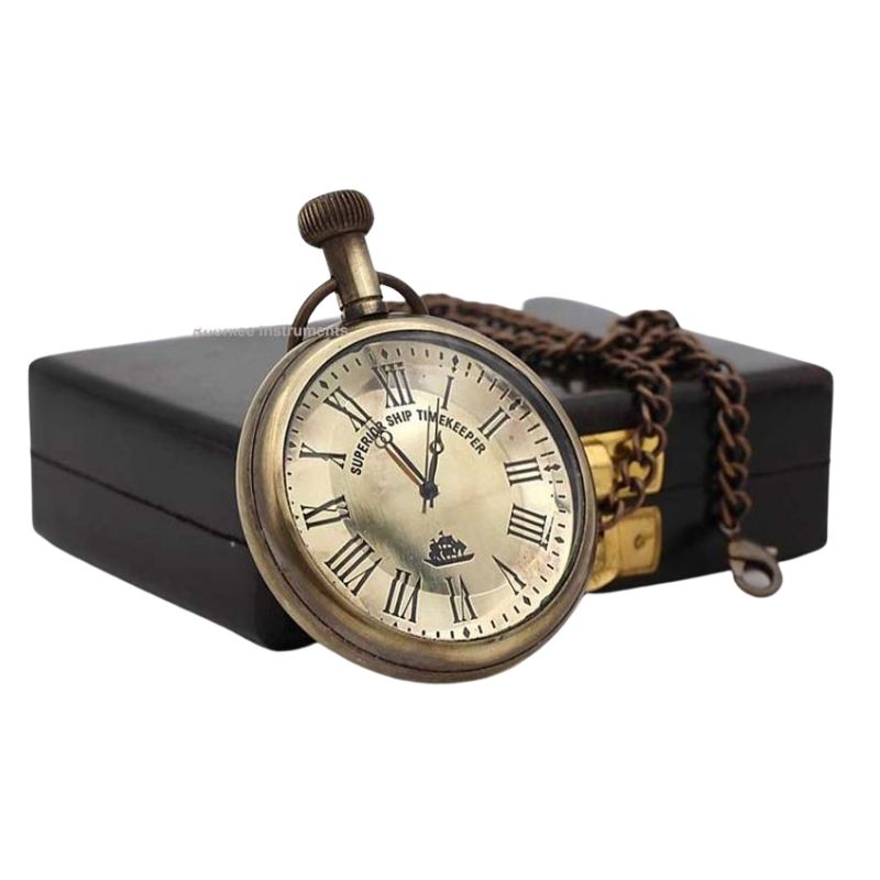 Personalized Solid Brass Pocket watch with Table Top Presentation Wooden Box, Quartz Pocket Watch Vintage look