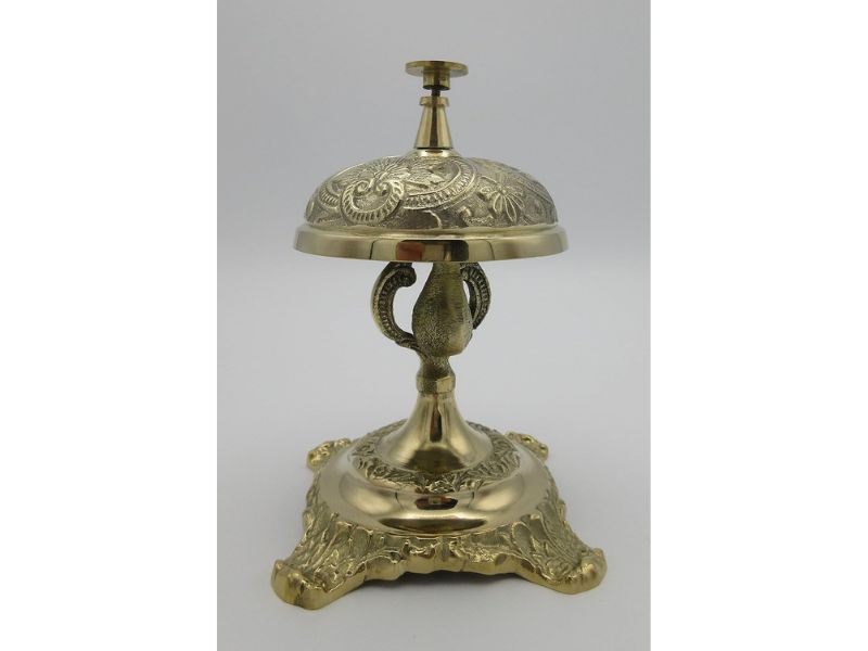 Solid Brass Victorian Style Desk Call Bell – Antique Ornate Counter Service Bell for Hotel, Reception, Office, Restaurant, or Spa | Handcrafted Vintage Engraved Design, Loud Clear Ring