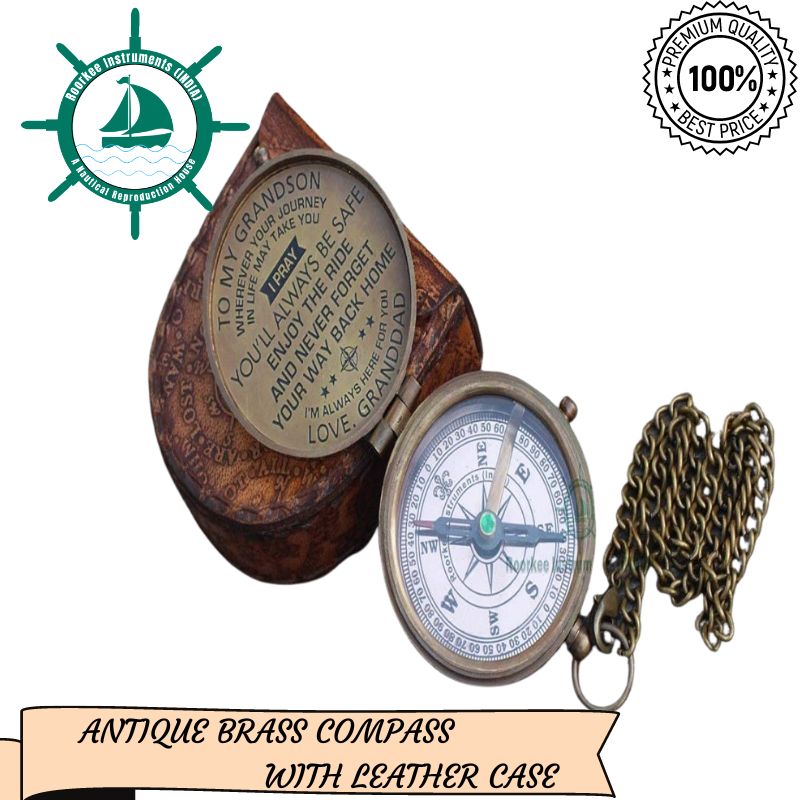 Pocket Brass Compass, Nautical Navy Compass for Camping, Travelling, Hiking, Boating, Gift Compass for Wedding, Birthday, Compass for Grandson (Granddad to Grandson)