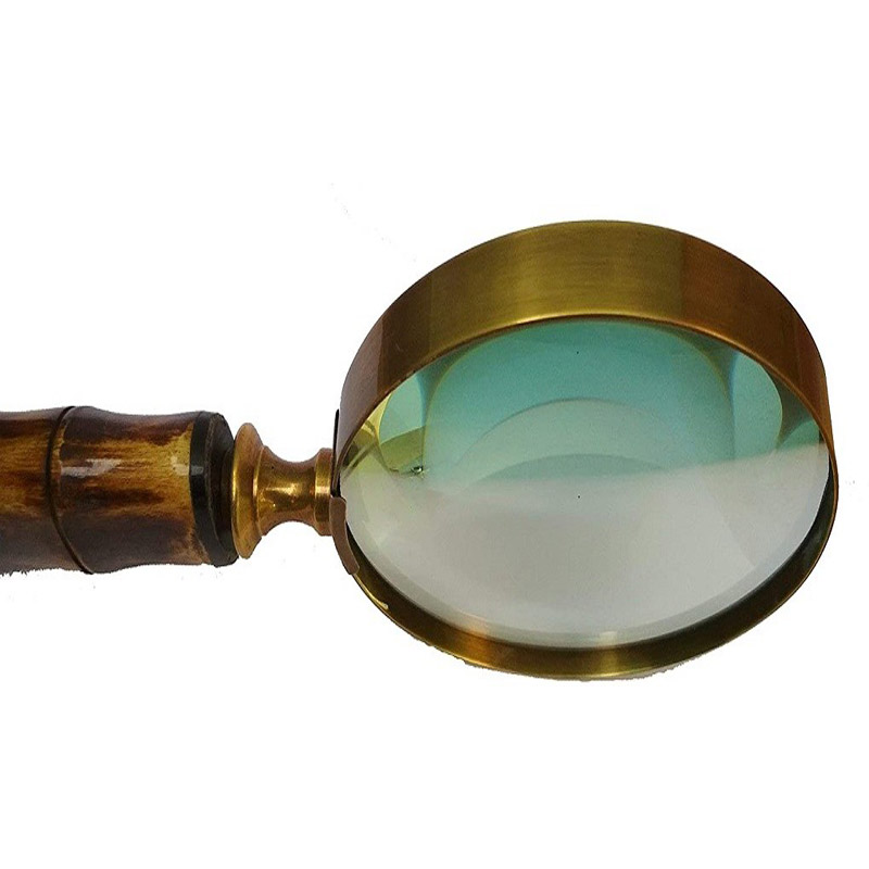 10X Handheld Magnifying Glass Lens, Antique Brass Magnifier, Fine Print Reading, Inspection, Coin and Stamp, Astrologer, Science, Low Sight Elderly, with Wooden Handle, Collectible Décor Gift