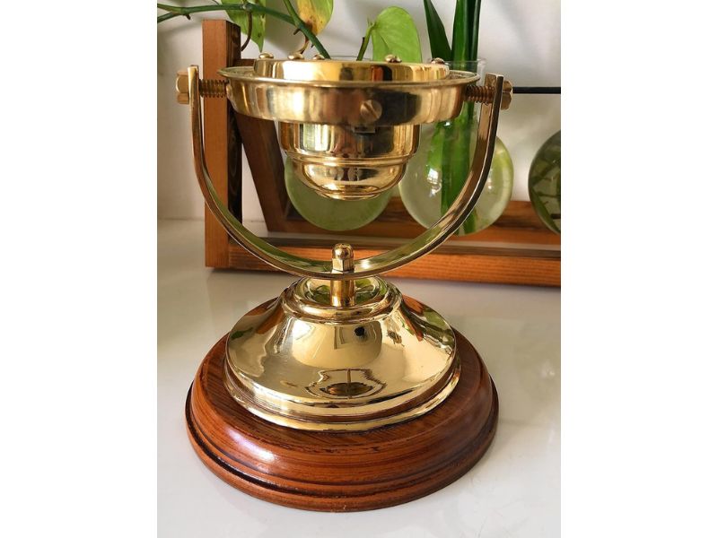 Brass Plated Gimbaled Compass with Stand – Vintage Maritime Navigation Instrument, Desk Display Decor, Nautical Gift for Office, Home & Study, Collectible Compass with Adjustable Stand