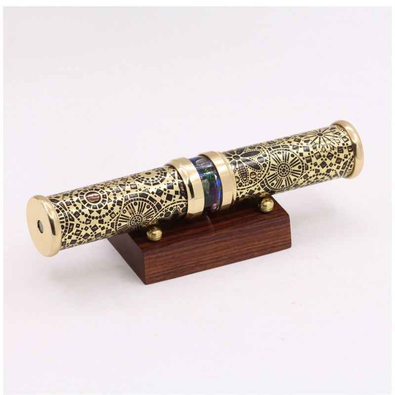 Handmade Solid Wood Display Stand for Dual Side Brass Wedding Kaleidoscope Liquid Object Chamber Unique Optical Collectible