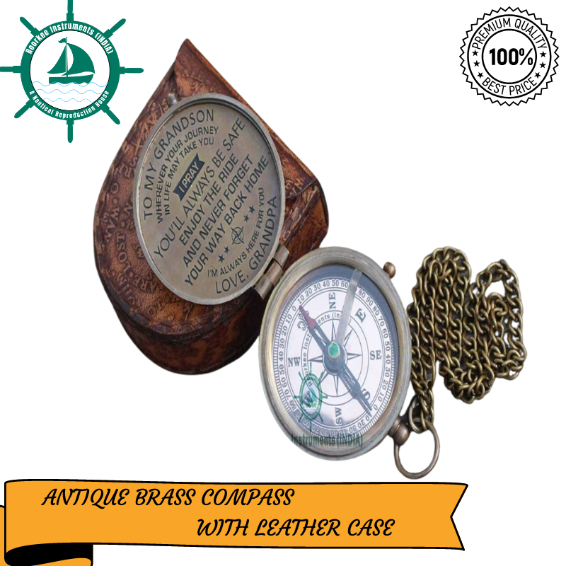 Pocket Brass Compass, Nautical Navy Compass for Camping, Travelling, Hiking, Boating, Gifting Compass for Wedding, Birthday, Anniversary, Graduation for Your Daughter with Imprinted Leather Case