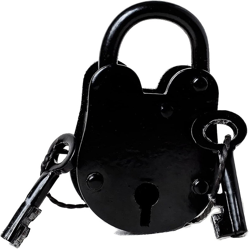 Jailer Lock with Keys/Medieval/Antique Lock/Vintage Lock/Vintage Padlock, Antique Padlock, Handmade Cast Iron, Decorative Padlock Comes with Two Keys. Natural Black Finish (2 Inches)