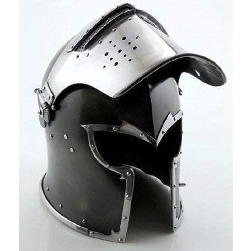 Medieval Barbuta Viking Knight Helmet | Black Medieval Visored Barbate Helm Armor SCA LARP Replica