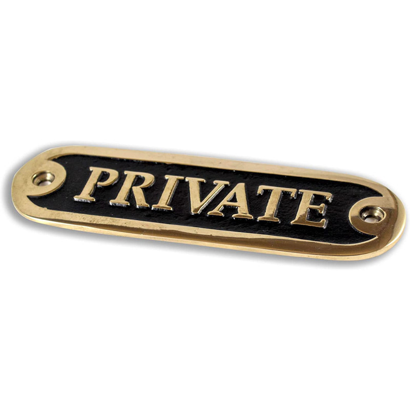 Private Sign Door Office Restaurant Brass Casted Gold/Black Handmade Plaque Plate Decor Style Accessories Wall Mounted (5 X 1.75 Inches)