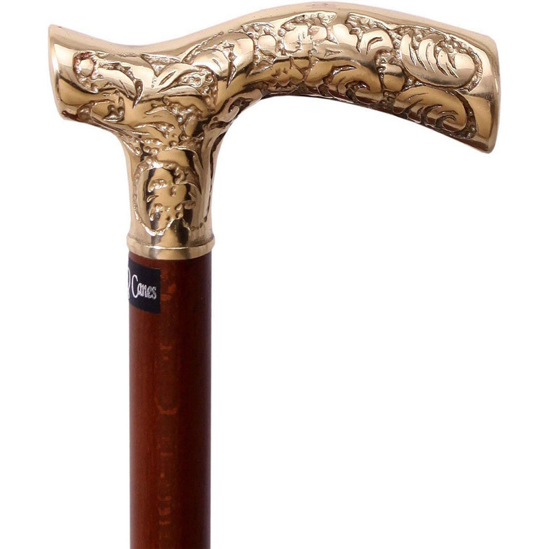 Brass Fritz Style Handle Walking Cane with Brown Beechwood Shaft