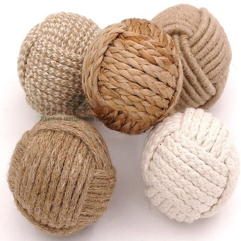 Roorkee Instruments 5pcs 2.5 Inch, Rustic Nautical Decorative Spherical Natural Jute Rope, Cotton Ball, Vase and Tray Bowl Filler, Home Tabletop Décor, Wedding and Party Display Props, Housewarming Gift