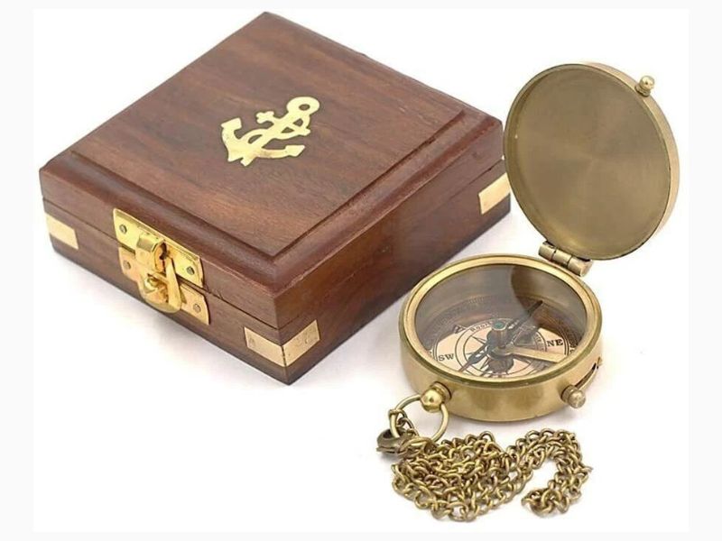 So You Can Always Find Your Way Back Home Brass Compass with Wooden Box – Vintage Nautical Gift for Husband, Boyfriend, Son, Graduation, Adventure Keepsake Compass
