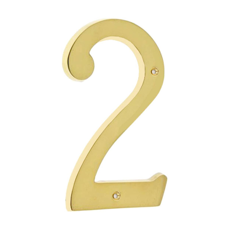 4 Inch Premium Bright Solid Brass Door House Numbers and Street Address Plaques Numbers for Residence and Mailbox Signs (Number 2)