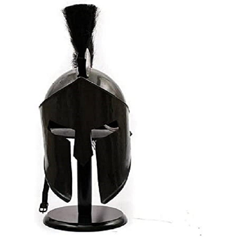 Great King Leonidas Spartan Helmet with Wooden Stand 300 Movie Fully Functional Medieval Wearable Black Helmet with Inner Leather Liner