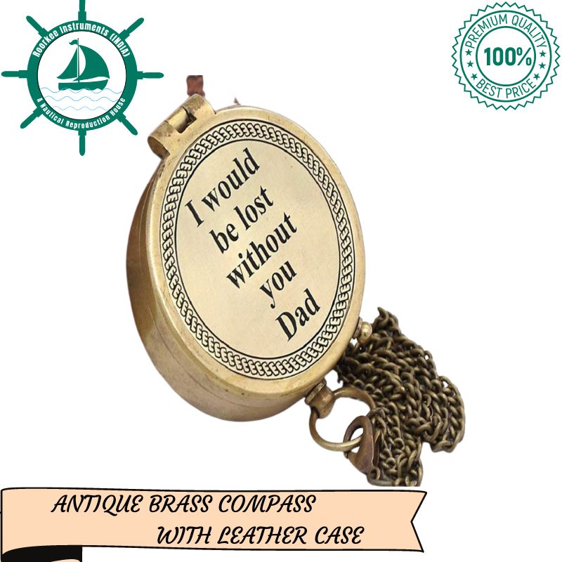 Directional Compass Quote Engraved with Stamped Leather Case for Camping, Hiking, Touring