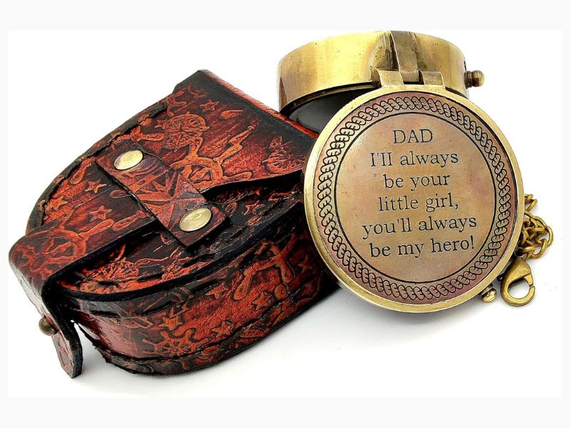 Dad I'll Always Be Your Little Girl Compass, Premium Handcrafted Brass Engraved Compass with Leather Case, Sentimental Gift for Father Dad from Daughter, Hero Quote Keepsake, Vintage Compass Gift