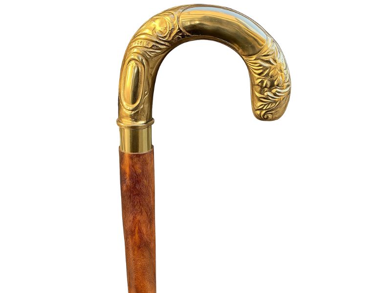 Solid Brass Handle Wooden Walking Cane – Vintage Folding Walking Stick for Men & Women – 3-Fold Brown Wood Shaft, Umbrella-Style Design, Antique Collectible Cane Gift