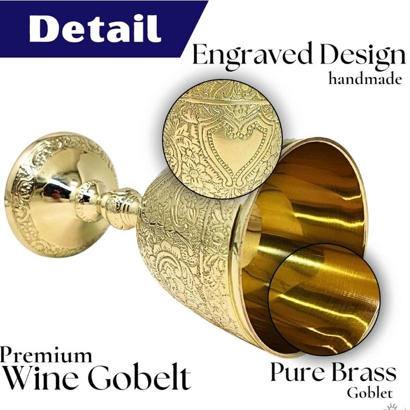 Exquisite 6 Gold-Plated Decorative Goblet with Ornate Detailing and Deluxe Blue Velvet Box - Ideal for Gifting, Home Décor, and Ceremonial Use, Medium, Golden, Gobelt-420