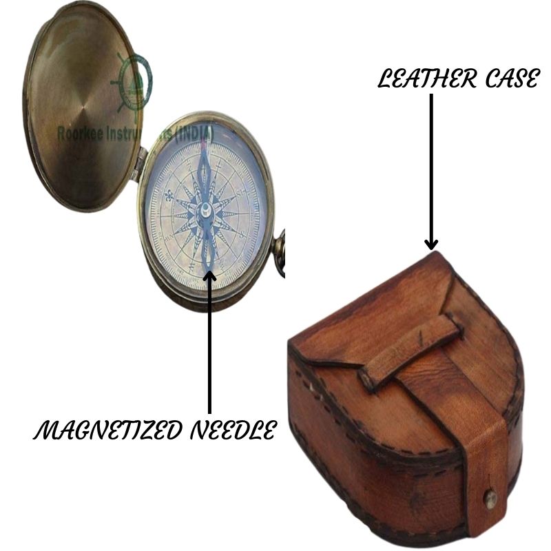 Antique Nautical Vintage Directional Magnetic Compass with Famous Scripture Quote Engraved Baptism Gifts with Leather Case or Wooden Case for Loved Ones, Son, Father, Love, Partner, Spouse, Fiancé.