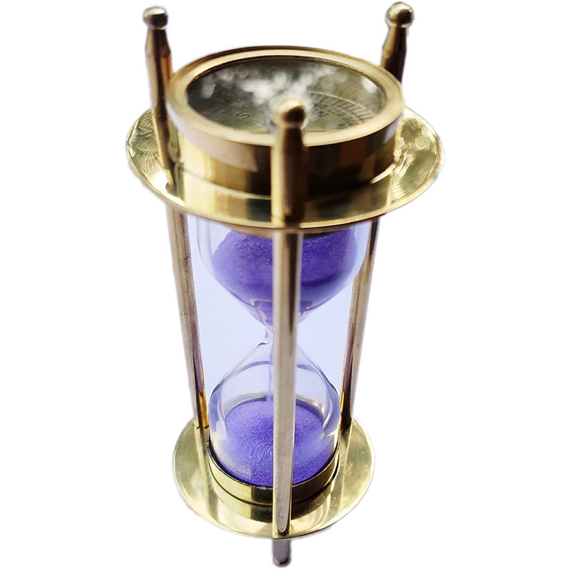 Nautical Brass Sand Timer Hourglass with Maritime Brass Compass Table Decorative 5 Inches Brass Sandtimer