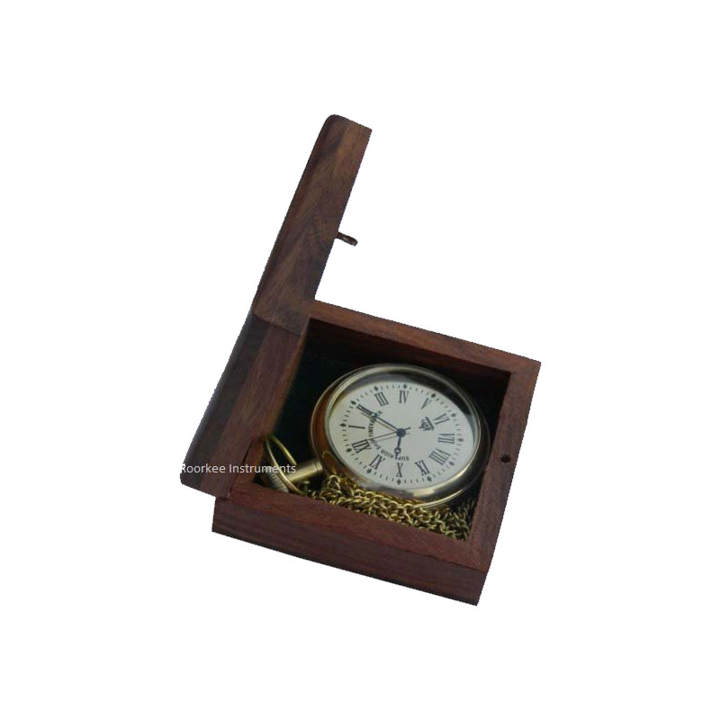 Antique vintage maritime brass pocket watch with wooden box