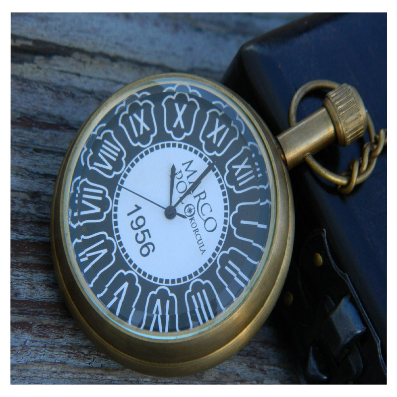 Antique vintage maritime brass pocket watch with wooden box