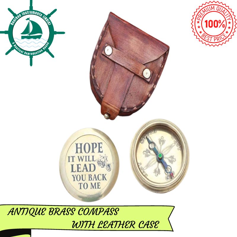 Brass Compass with Leather Case/Personalized/Engraved/Nautical/Hiking Compass