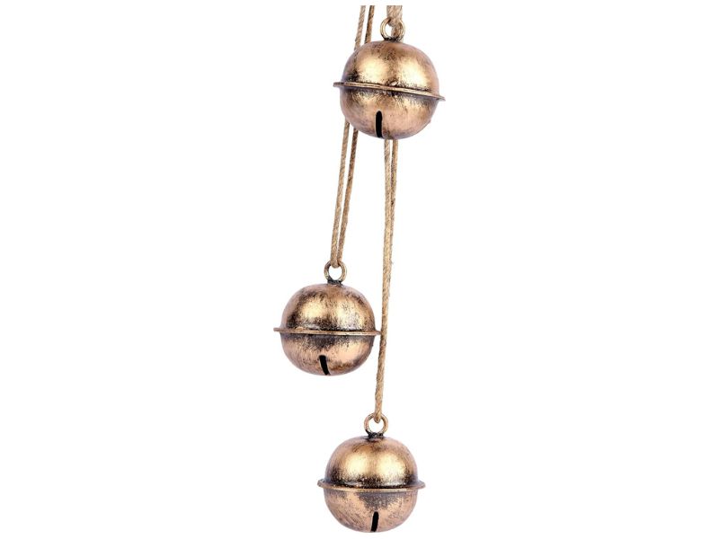 Decorative Metal Hanging Bells Set of 3 – Tibetan Inspired Rustic Wind Chime with Jute Rope, Antique Bronze Finish, 18 Inch | Vintage Home Garden Patio Balcony Door Festive Ornament & Spiritual Decor