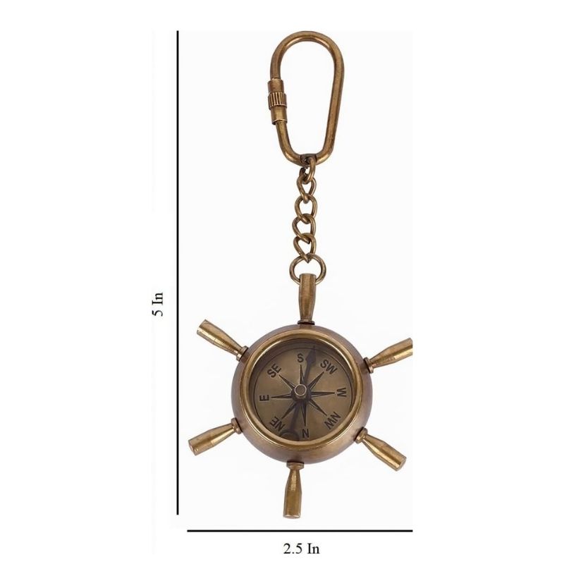 Vintage Antique Brass Compass Keychain | Directional Compass Key Ring | Compass for Kids Survival | Retro Metal Compass Keyring for Men & Women | Gift for Travelers & Adventurers